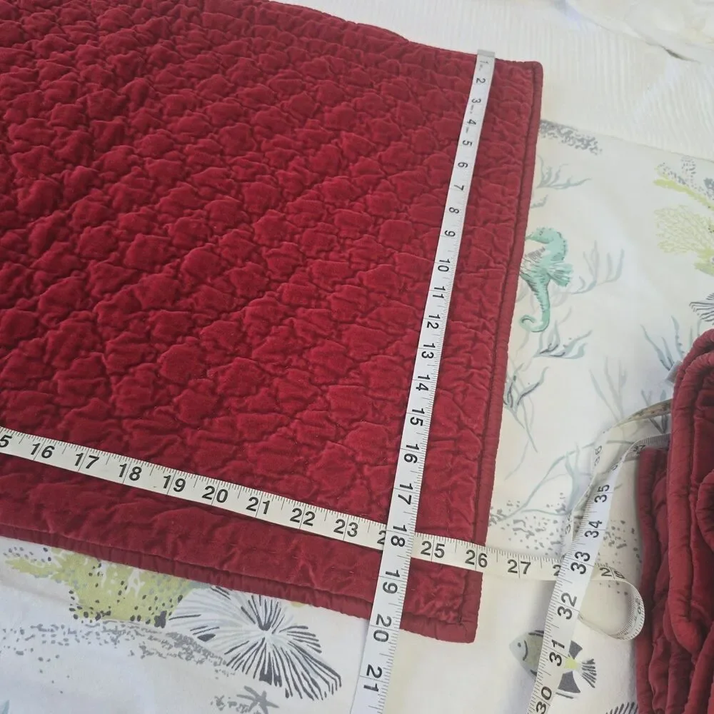 2 pc Pottery Barn Silk & Cotton Velvet Quilted Pillow Sham Standard Red Cottage